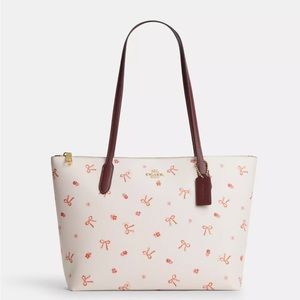 Zip Top Tote With Bow Print Coach Bag
